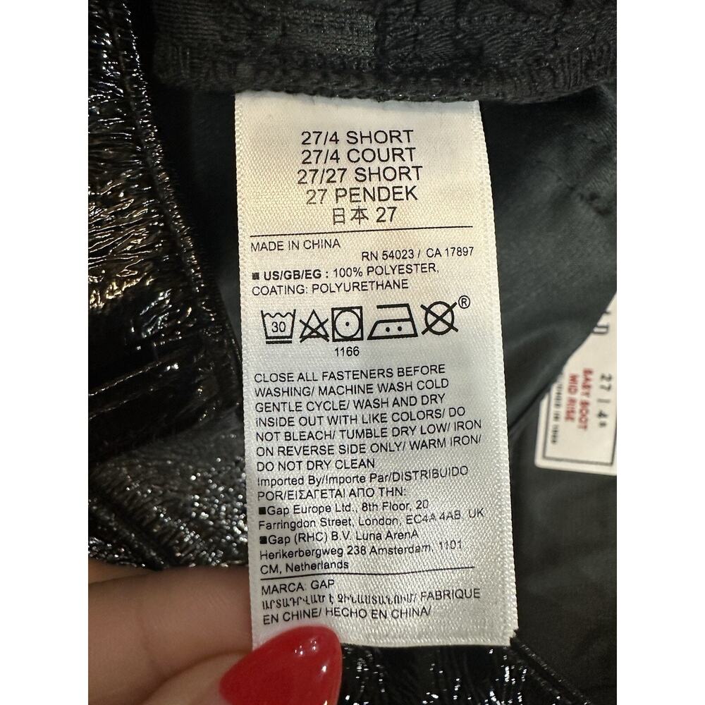 Gap Black Mid Rise Vegan Patent Leather Baby Boot Pants Women’s Size 27/4 Short - Picture 11 of 13